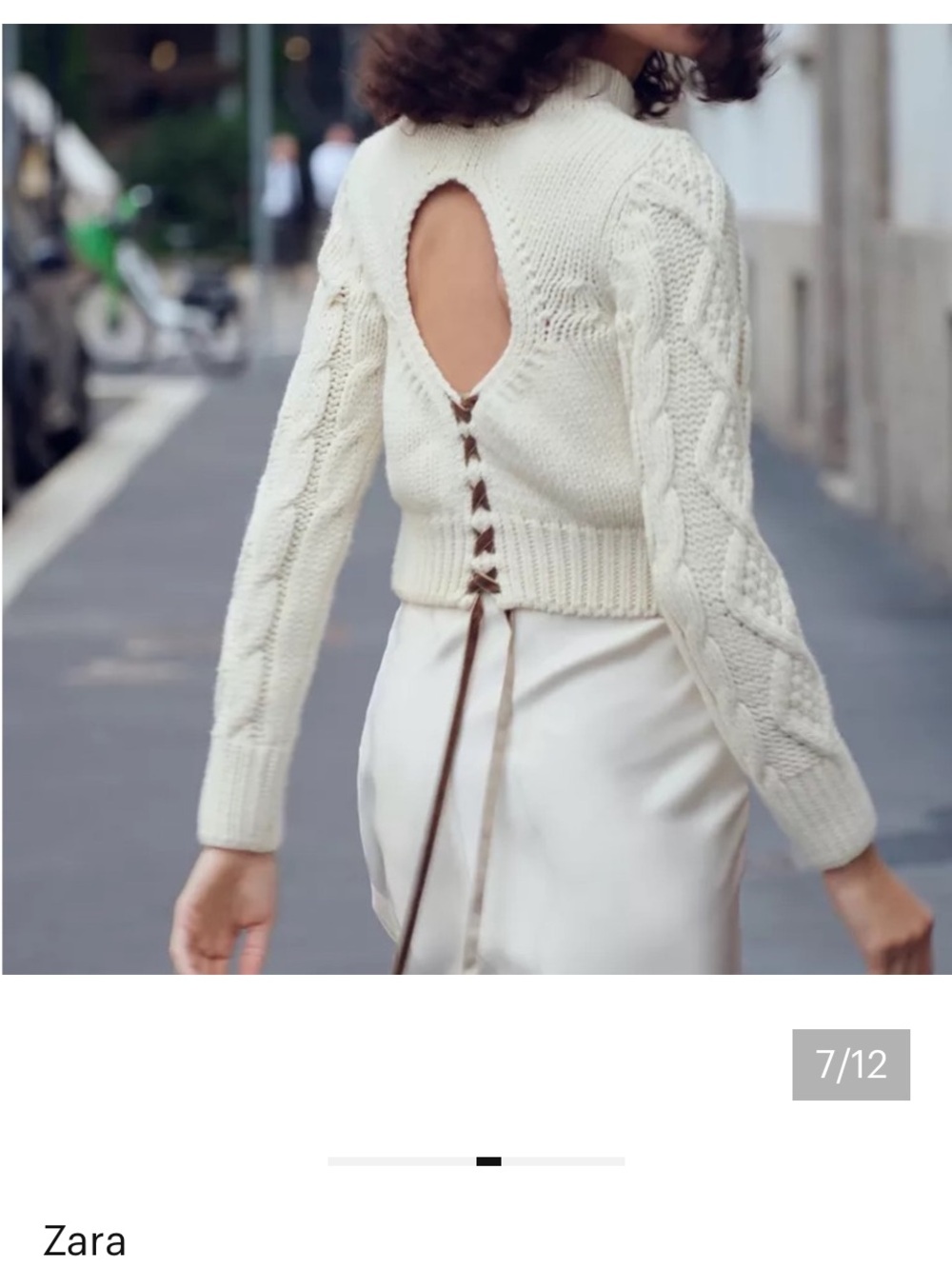Zara Cream Cable-Knit Open-Back Lace-Up Sweater